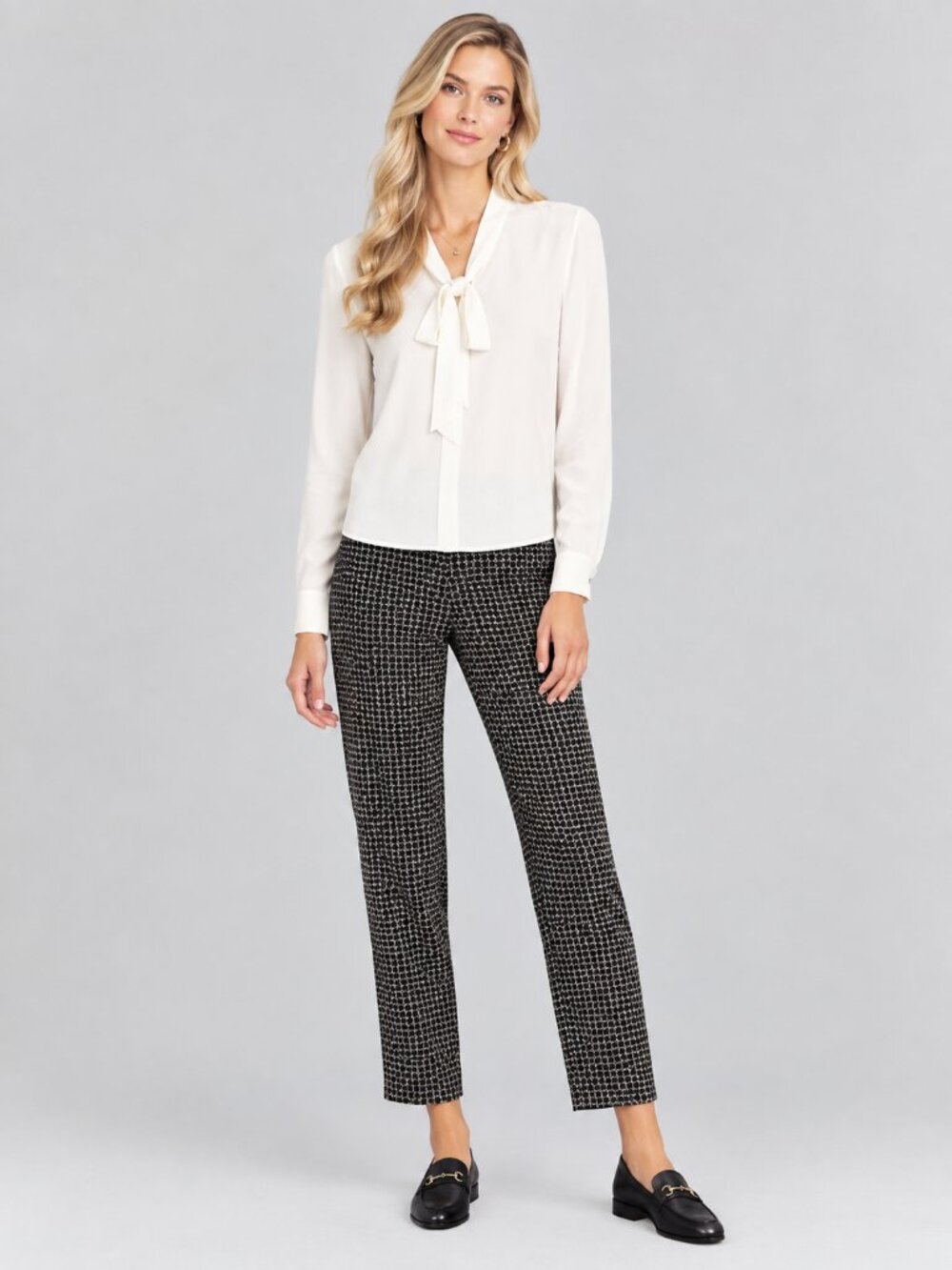 2/$30 PRIMARK Chainlink Print Pullon Trouser Mid Rise Dress Pants Black 4 #A4677